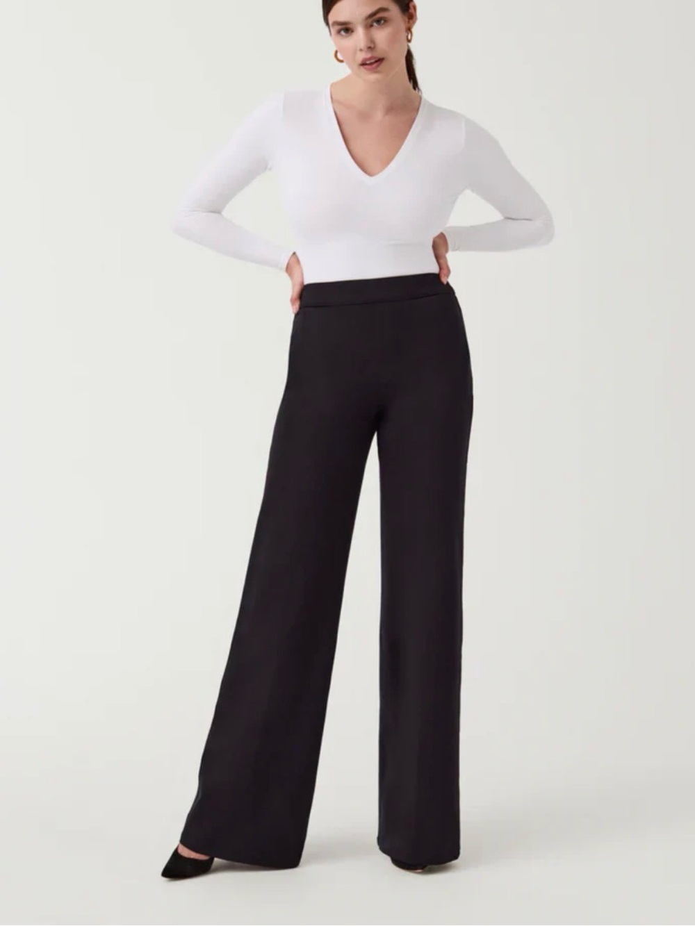 Spanx Perfect Pant Black Wide Leg Trousers, Size Large